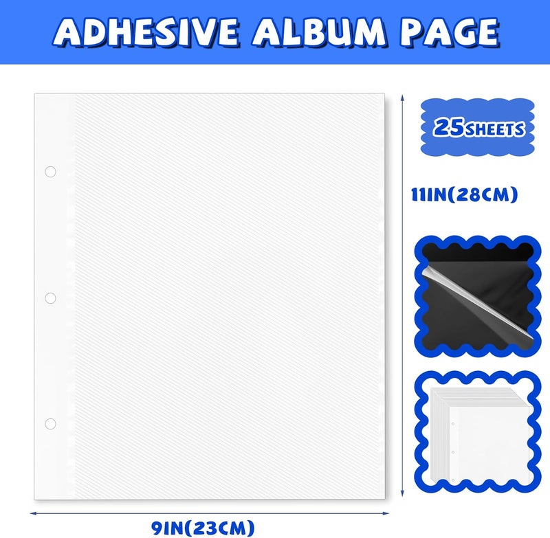 VOKOY 25 Sheets/50 Pages Photo Album Pages for 3 Ring Binder, Self Adhesive Scrapbooking Album Refill Pages Replacement Photo Album Sheets for 2x3 4x6 5x7 8x10 Photo or Cards, 11 x 9 Inch - Image 2